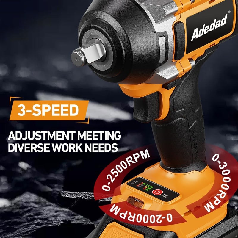 Adedad 1000N.m Cordless Impact Wrench 1/2 inch,20V 740ft-lbs High Torque Impact Gun with 4.0 AH Battery,Sockets and Case,Brushless Power Impact Driver for Automotive and Heavy Duty Use - Image 5